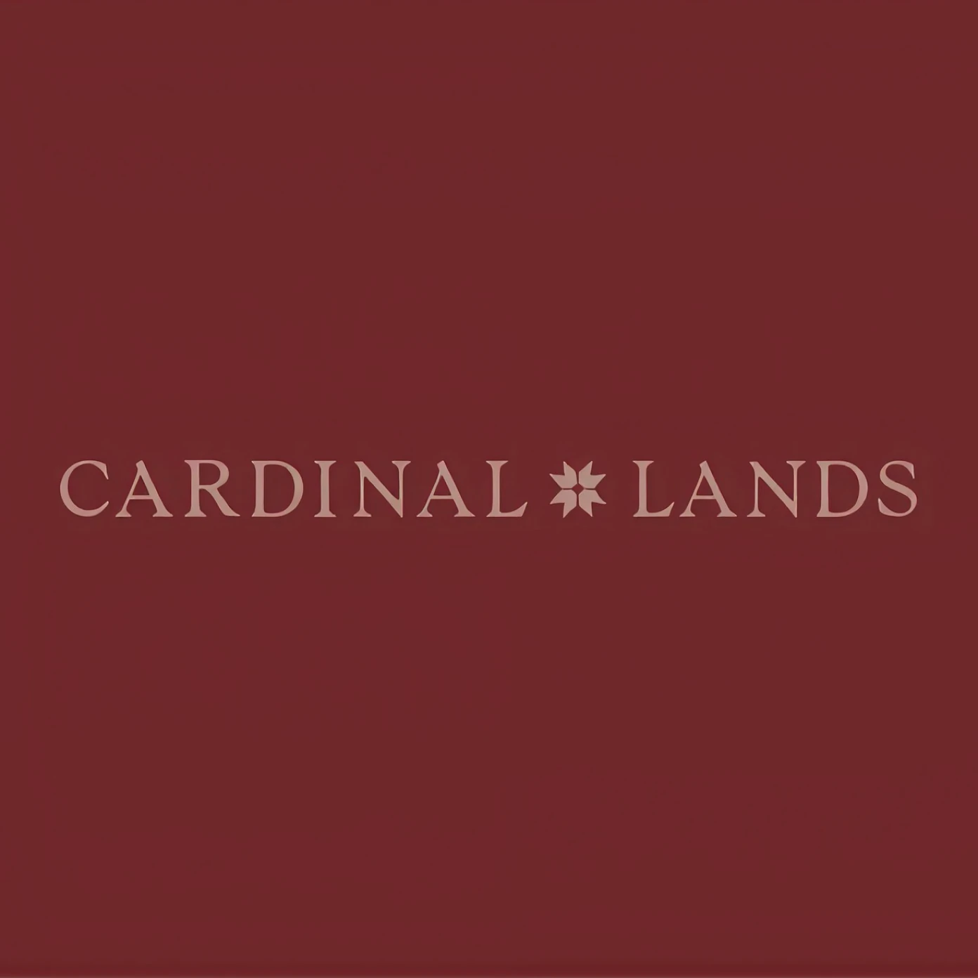 Cardinal Lands wordmark and star emblem on a burgundy background.