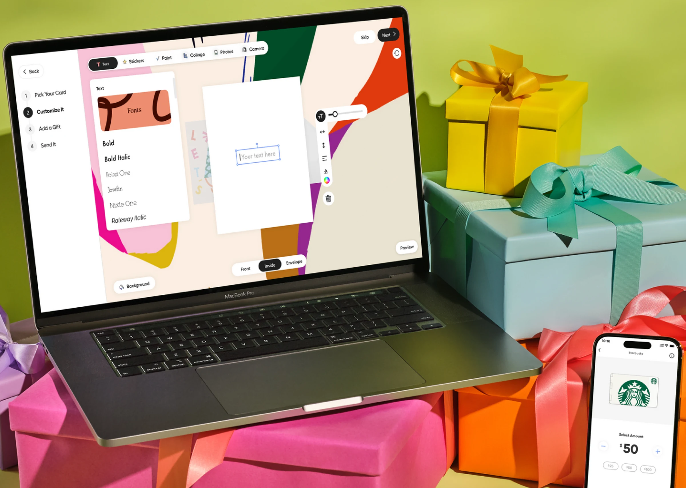 Givingli gift workflow displayed on a laptop and phone.